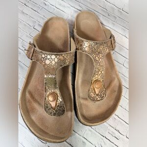 Birkenstock Metallic Gold and Brown Thong Sandals